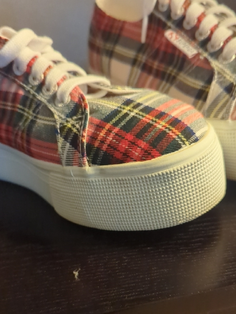 Superga Red and Black Tartan Low-Top Sneakers - Picture 6 of 6